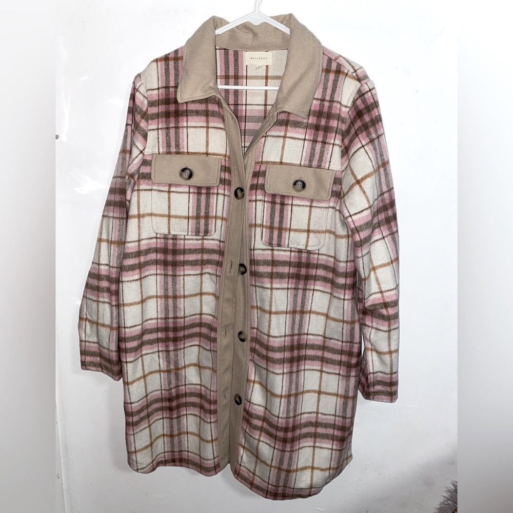 Pink Flannel Cardigan / Jacket (Large)